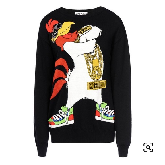 Moschino Fall 2015 Loony Tunes Foghorn Leghorn purple wool sweater dress size S - Picture 10 of 11